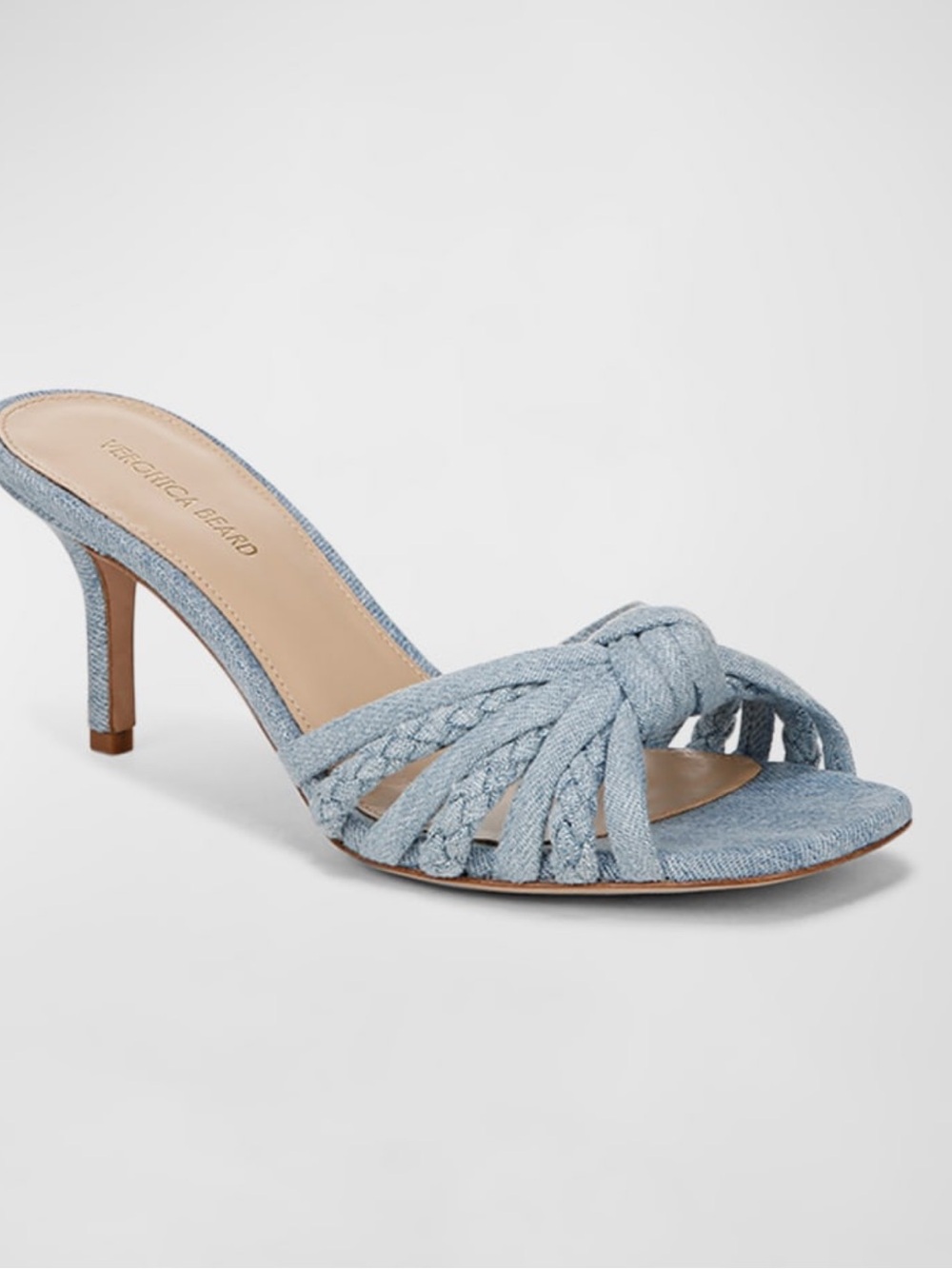 Veronica Beard Misa Braided Denim Knot Kitten Heel Sandals 7.5